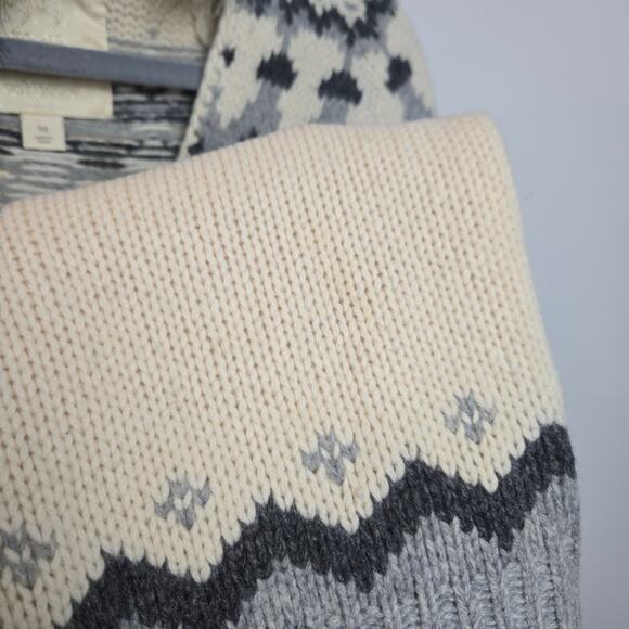 Vintage Hollister Y2K Wool Cashmere Sweater Fur Hood Fair Isle Preppy Medium - Picture 7 of 9